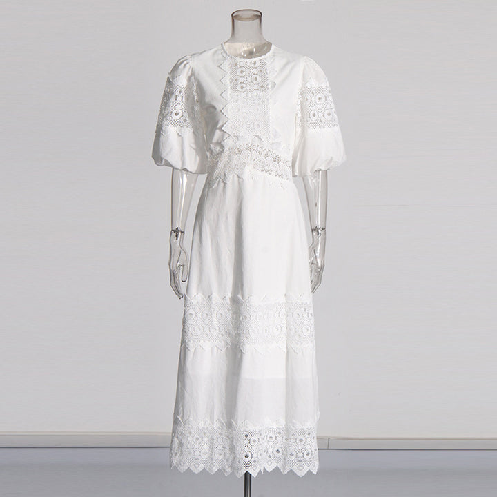 MARGOT Autumn Round Neck Lantern Sleeve Hollow Waist Skirt for Women