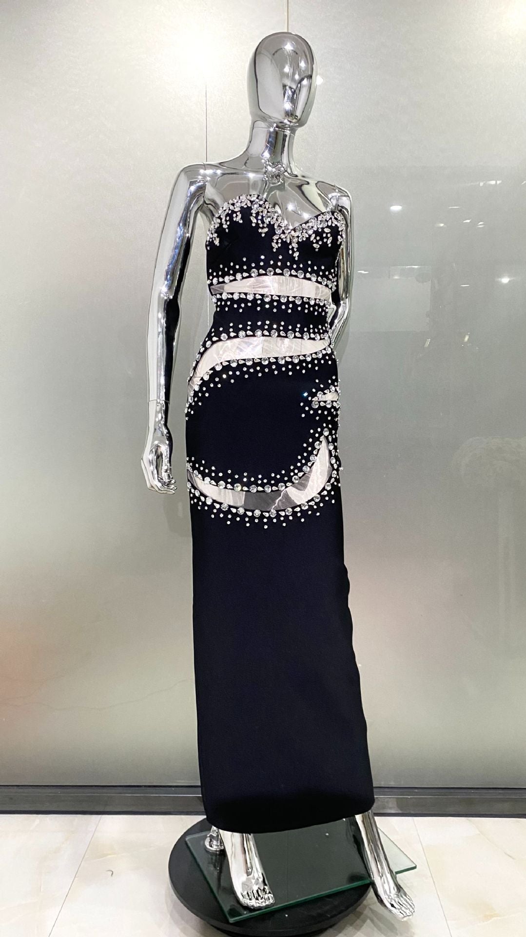 Elegant Diamond Tube Top Maxi Dress
