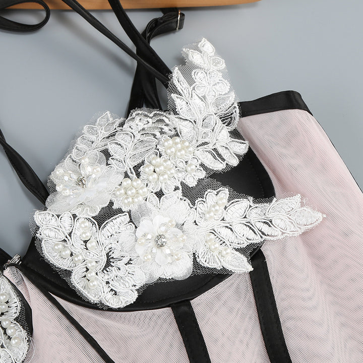 Vintage Suspender Leaf Splicing Maxi Dress