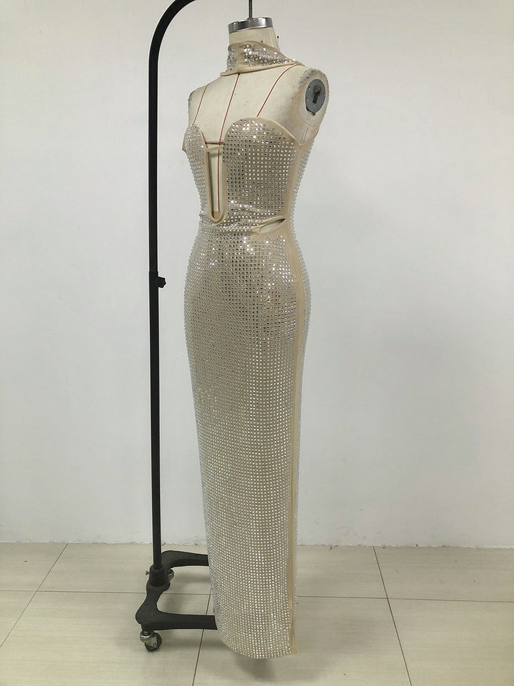 Fashion Hot Diamond Neck Maxi Dress