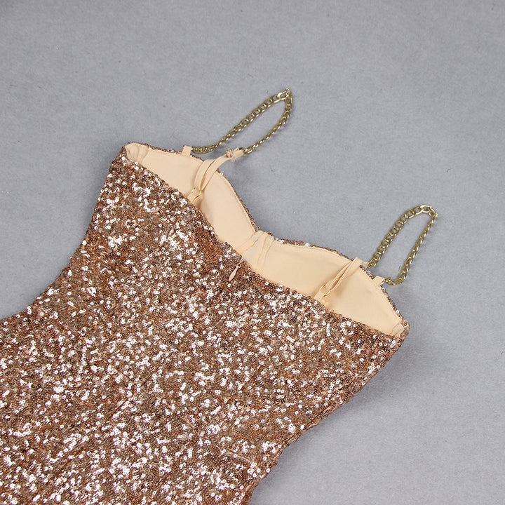 Fashion Sequined Suspender Midi Dress