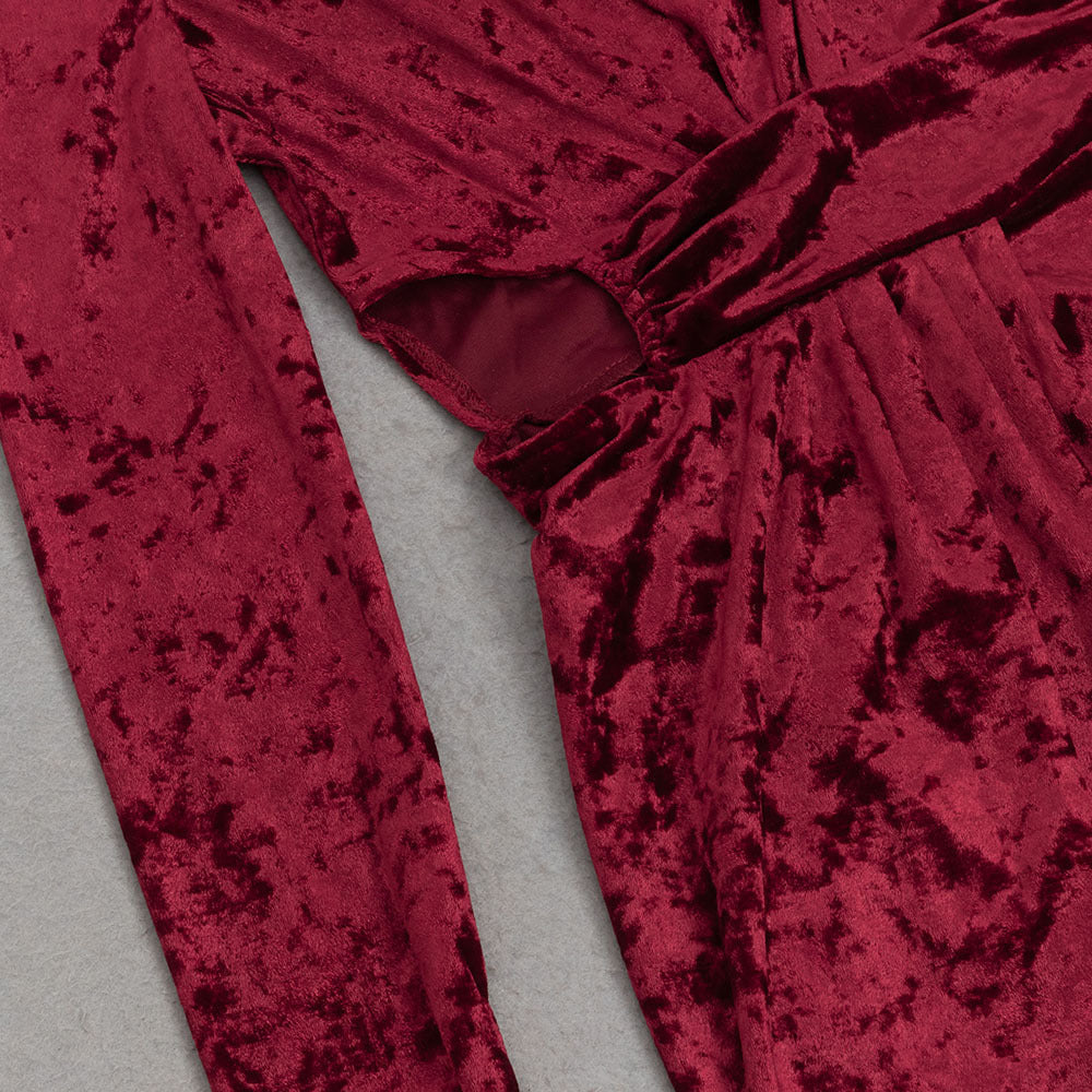 Simple Solid Color Long-sleeved Hollow Maxi Dress