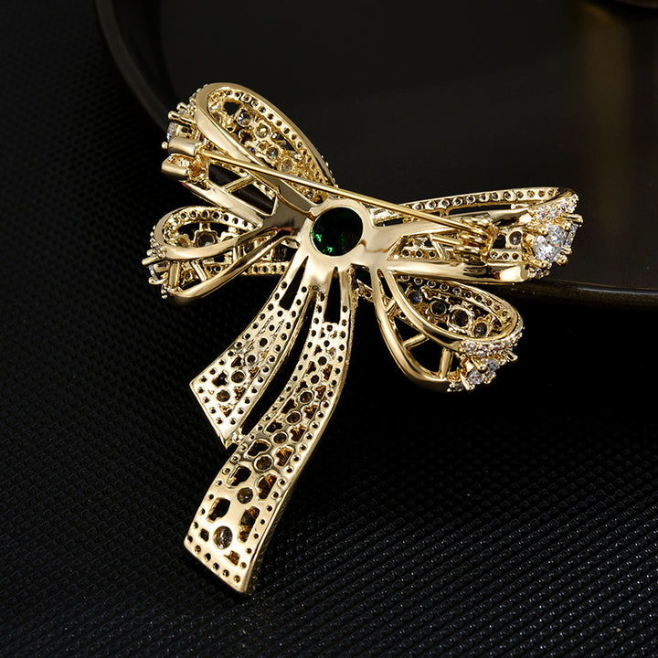 Simple Diamond Bow Brooch