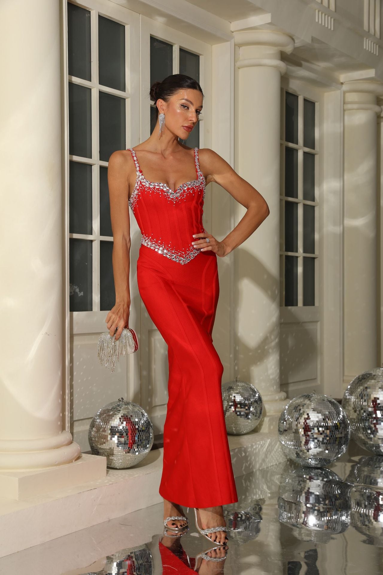 Fashion Suspender Diamond Maxi Dress