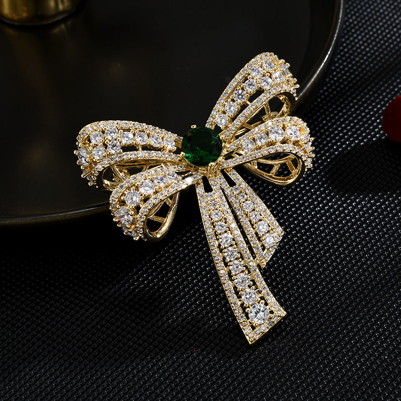 Simple Diamond Bow Brooch