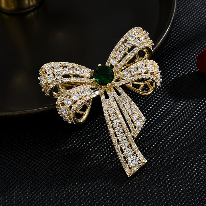 Simple Diamond Bow Brooch