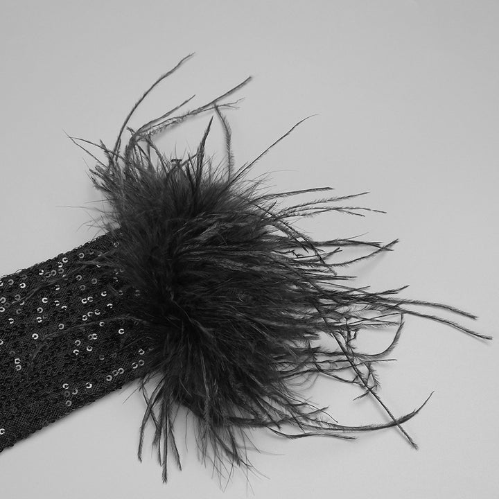 Simple Stitched Sequined Feather Jumpsuit