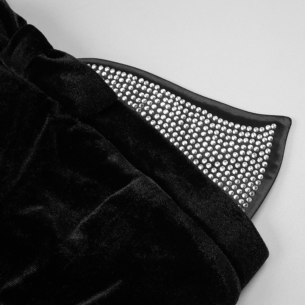 Hot Diamond Tube Top Black Maxi Dress with Gloves