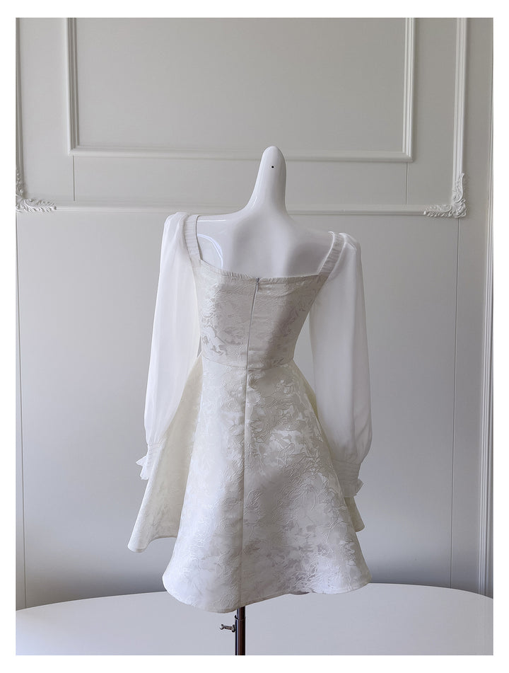 Temperament Lantern Sleeve Jacquard Mini Dress