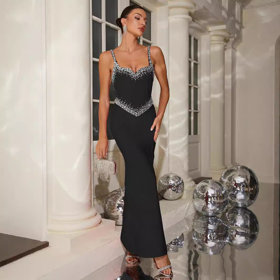 Fashion Suspender Diamond Maxi Dress