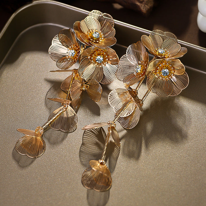 Diamond Flower Fringed Earrings