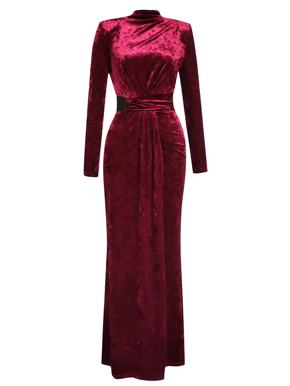 Simple Solid Color Long-sleeved Hollow Maxi Dress