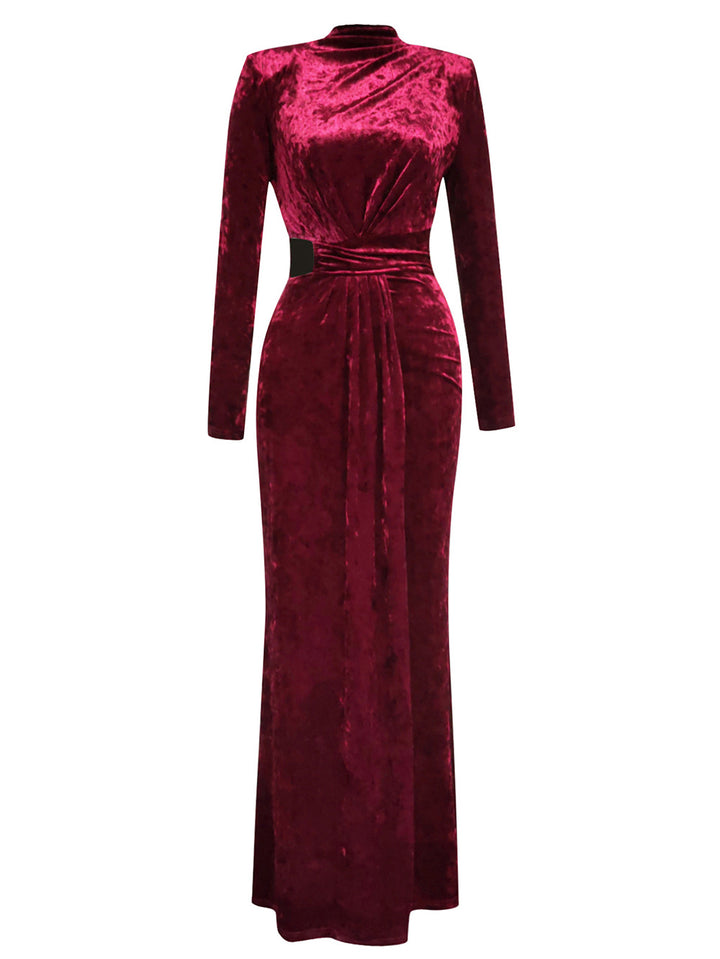 Simple Solid Color Long-sleeved Hollow Maxi Dress