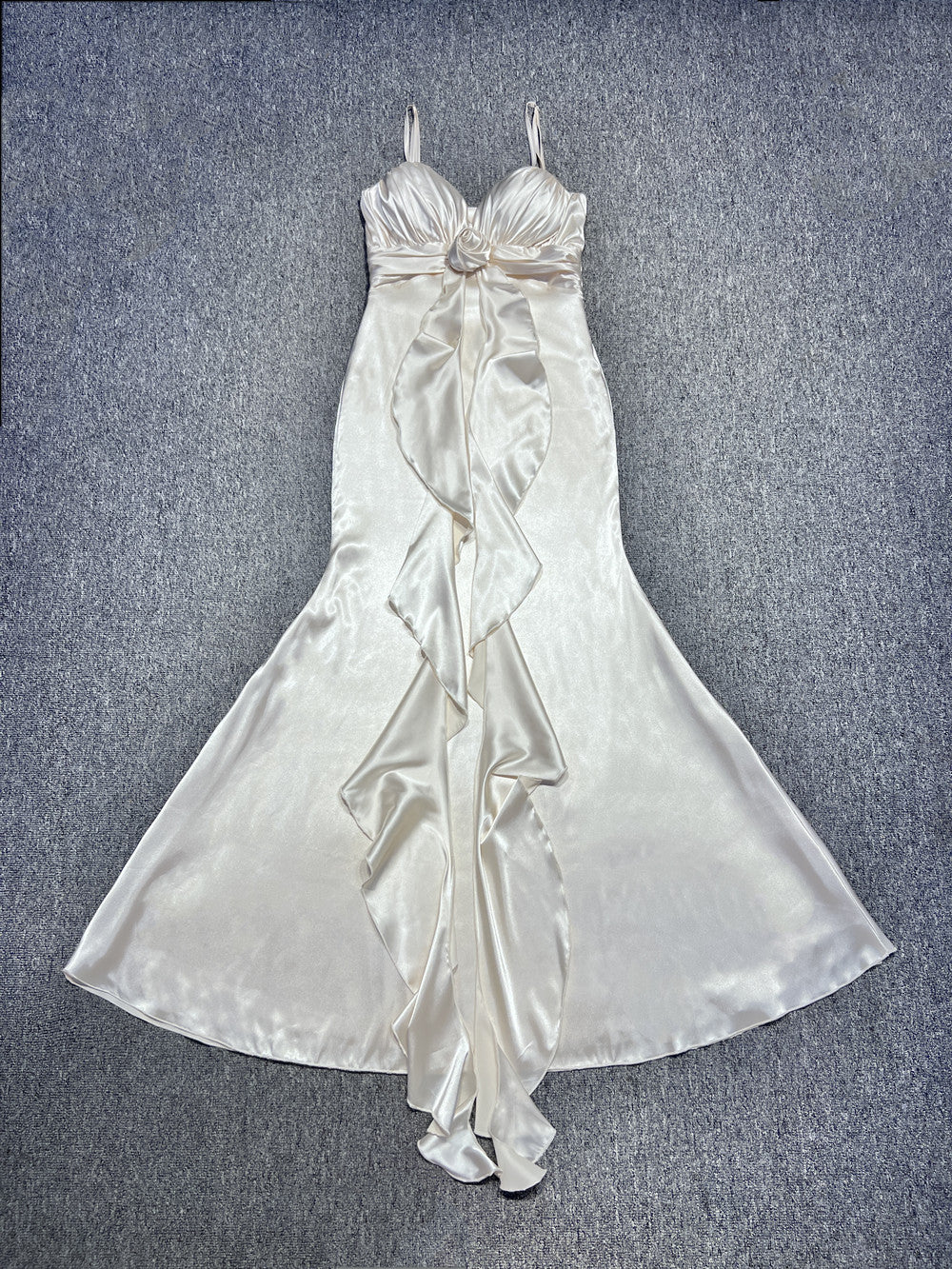 3D Flower Champagne Suspender Maxi Dress