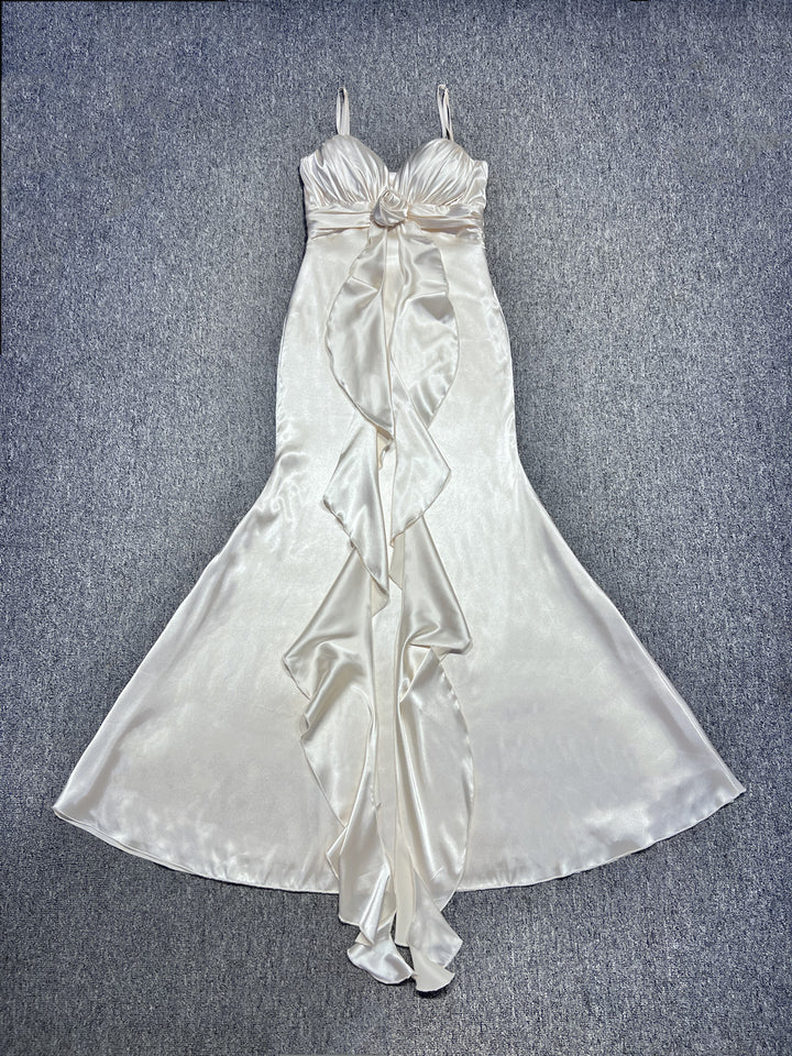 3D Flower Champagne Suspender Maxi Dress