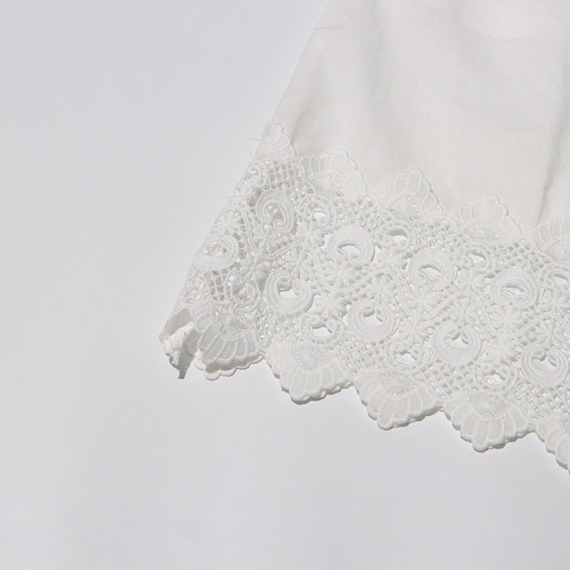 MARGOT Autumn Round Neck Lantern Sleeve Hollow Waist Skirt for Women