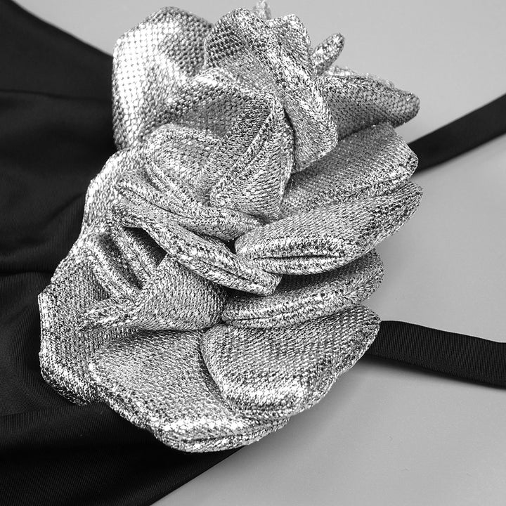 Black Flower Sequin Halter Neck Maxi Dress with Gloves