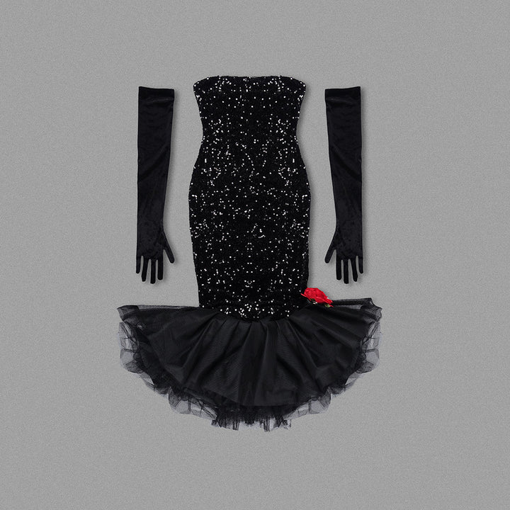 Elegant Flower Sequin Fishtail Midi Dress