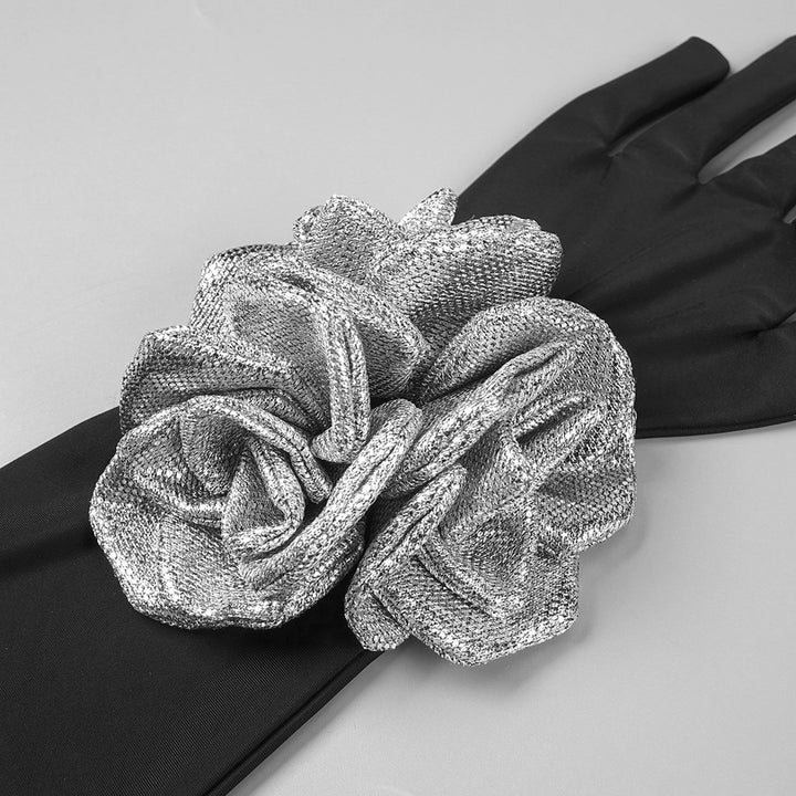 Black Flower Sequin Halter Neck Maxi Dress with Gloves