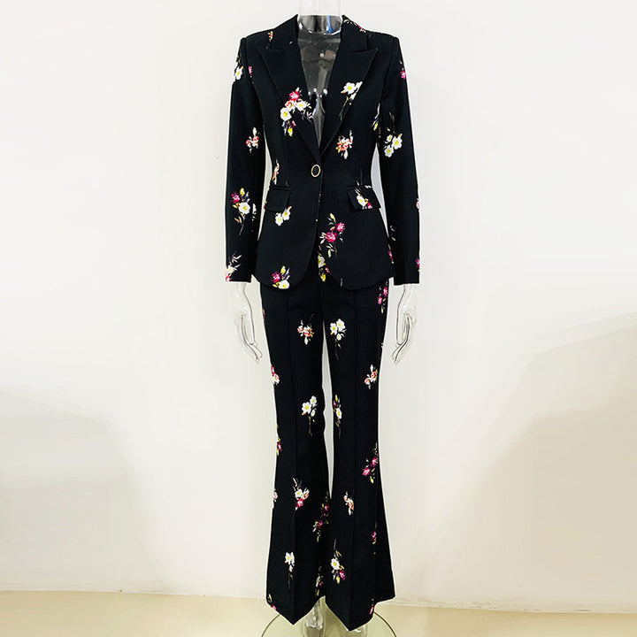 Temperament Floral Print Suit Two-piece Set