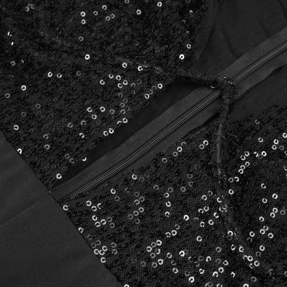 Simple Stitched Sequined Feather Jumpsuit