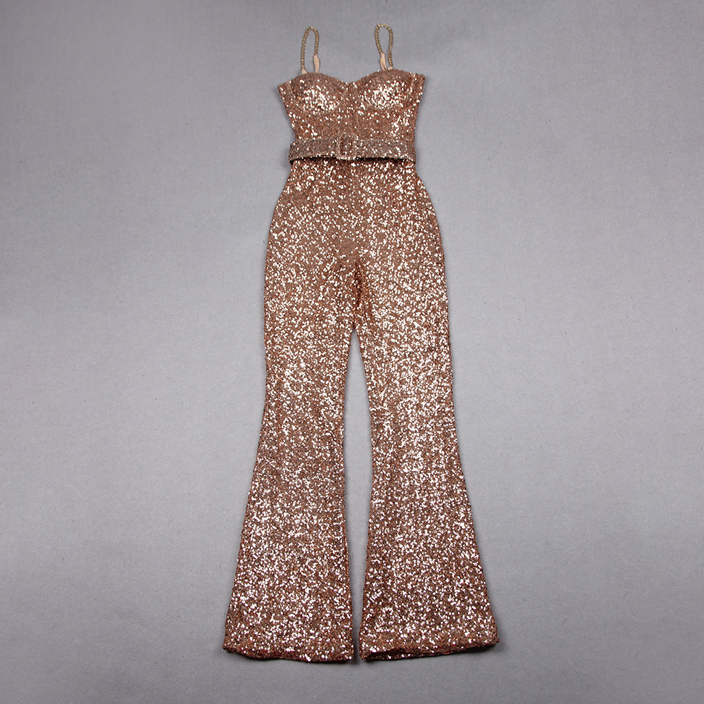 Temperament Sequined Suspender Jumpsuit