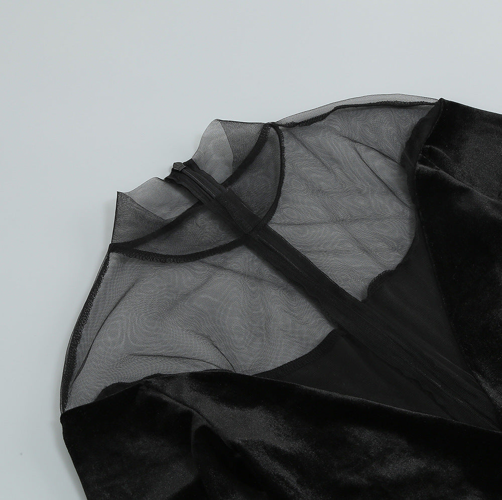 Elegant Velvet Gauze Splicing Jumpsuit