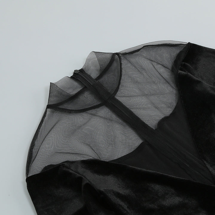 Elegant Velvet Gauze Splicing Jumpsuit