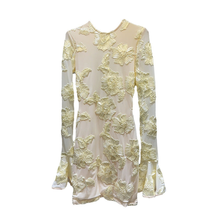 Elegant Jacquard Flared Sleeve Mini Dress