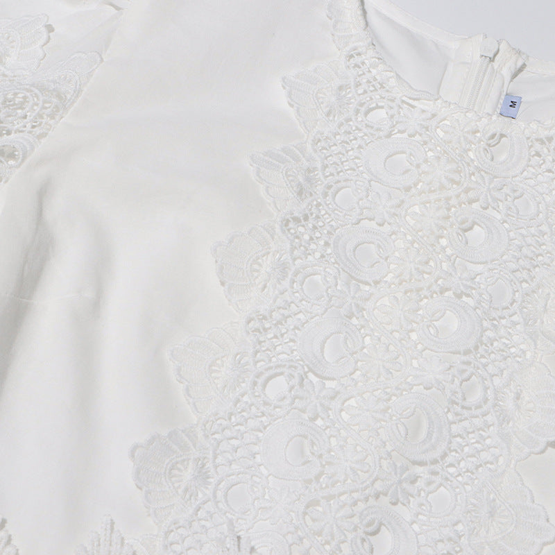 MARGOT Autumn Round Neck Lantern Sleeve Hollow Waist Skirt for Women