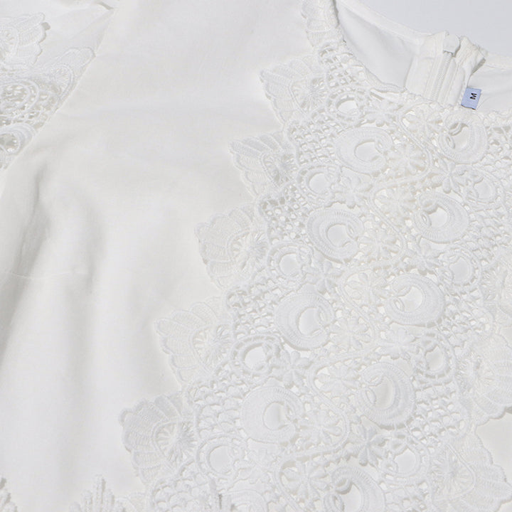 MARGOT Autumn Round Neck Lantern Sleeve Hollow Waist Skirt for Women