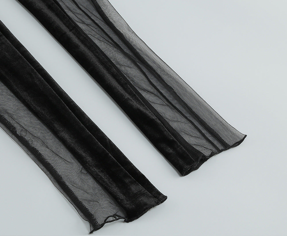 Elegant Velvet Gauze Splicing Jumpsuit