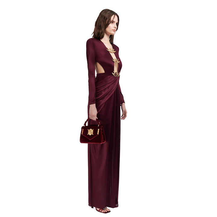 Vintage Metal Cutout Halter Maxi Dress