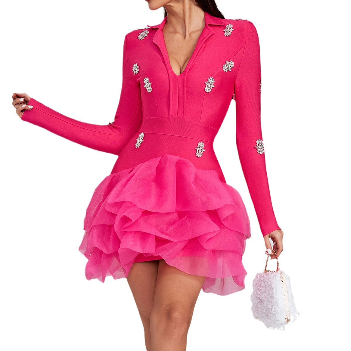 Fashion Order Diamond Long Sleeve Mini Dress