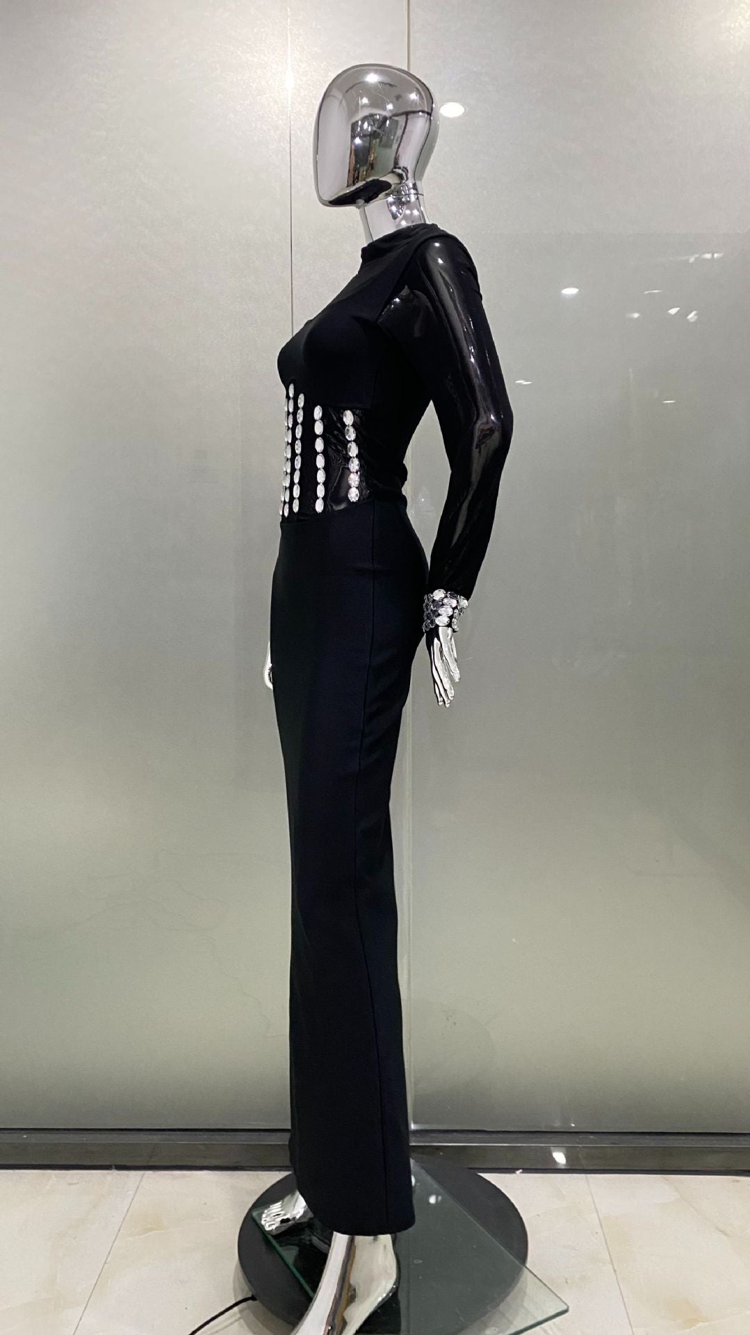 Diamond Mesh Black Maxi Dress