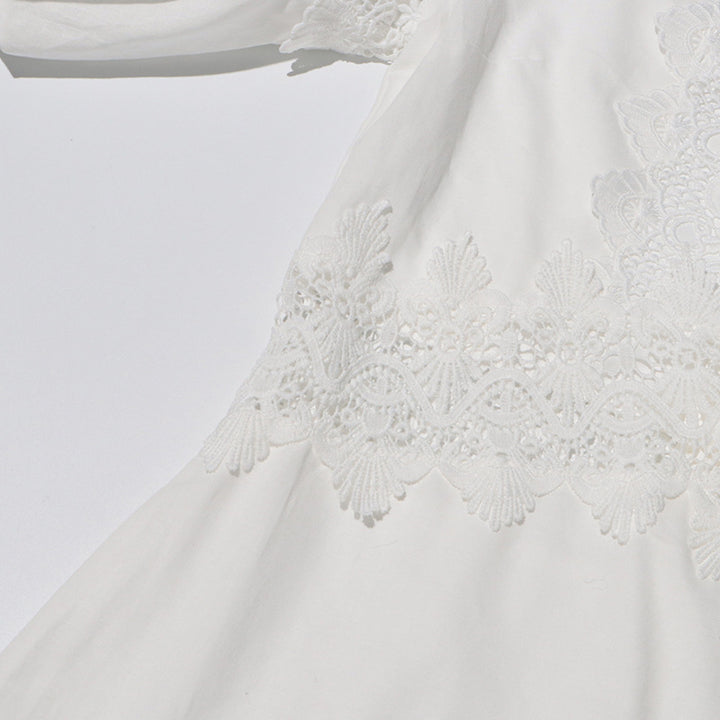 MARGOT Autumn Round Neck Lantern Sleeve Hollow Waist Skirt for Women