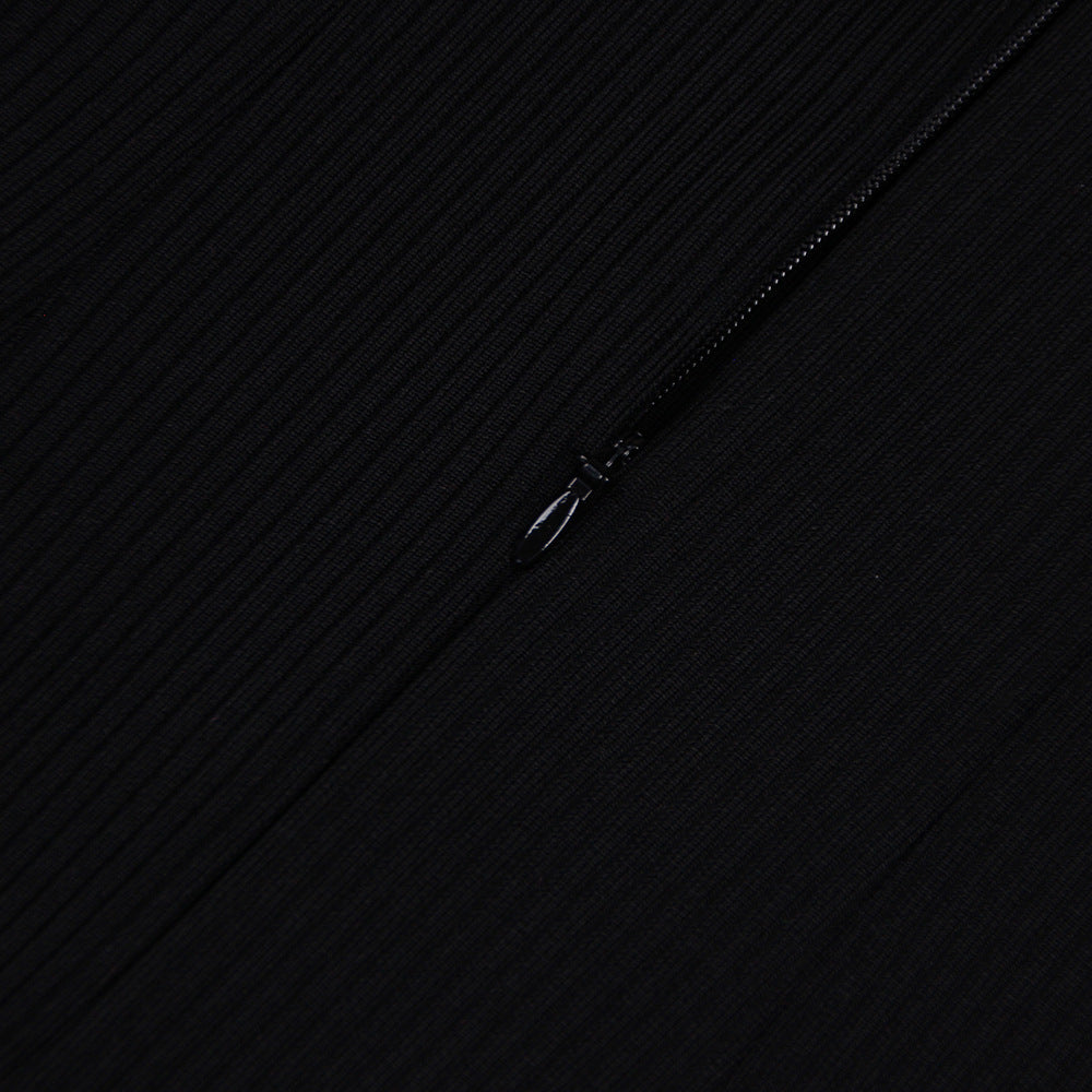 Black Ruffles Long-sleeved Bandage Maxi Dress