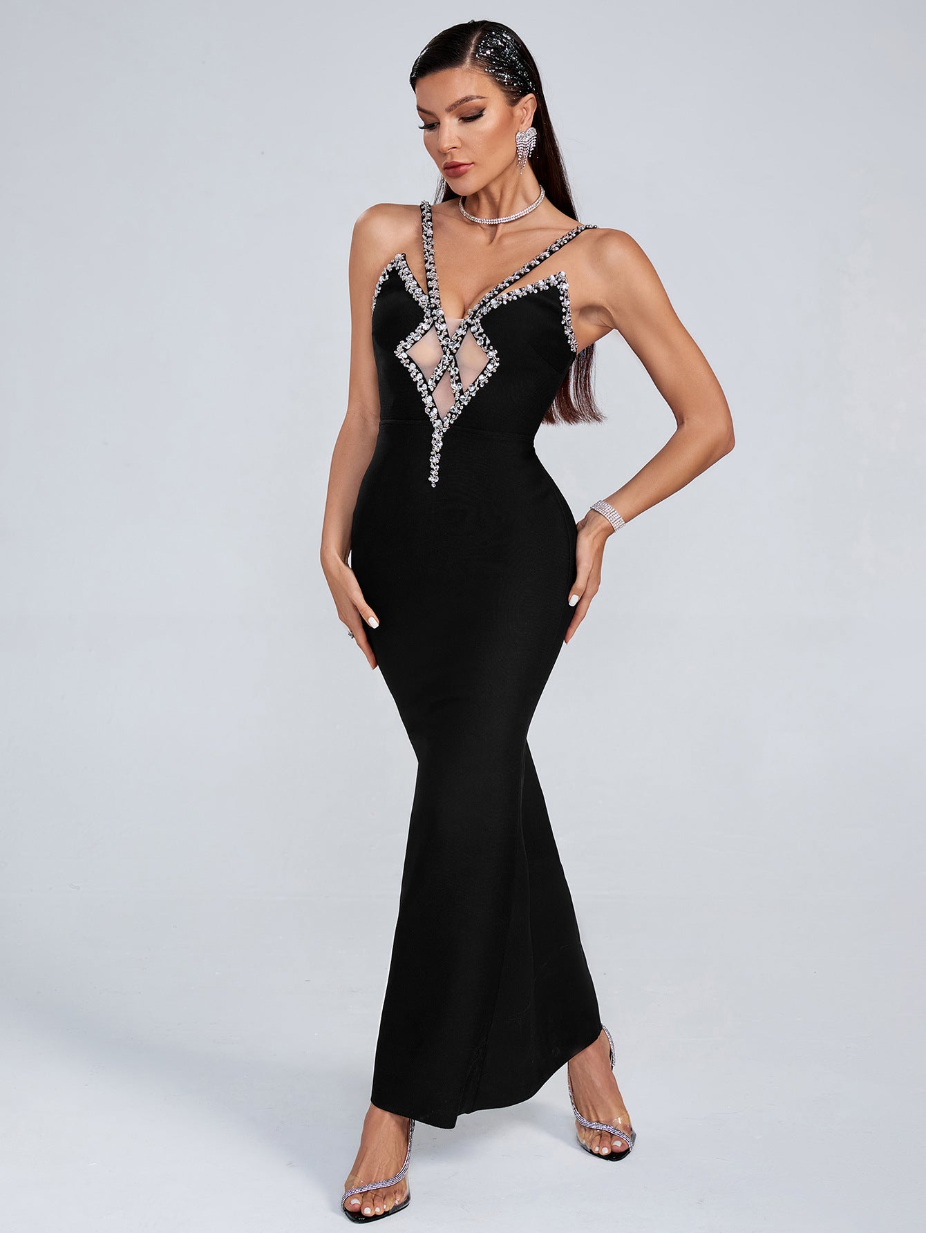 Temperament-ordered Diamond Suspender Dress