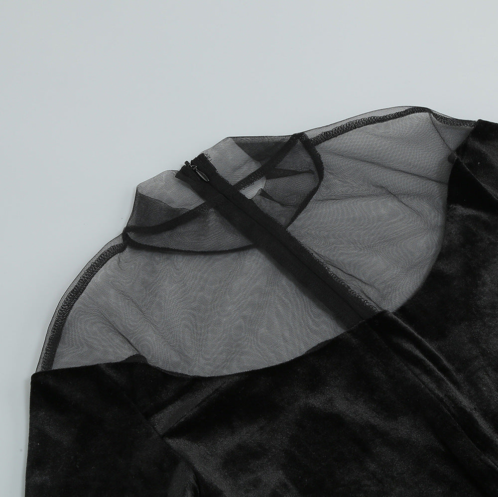 Elegant Velvet Gauze Splicing Jumpsuit