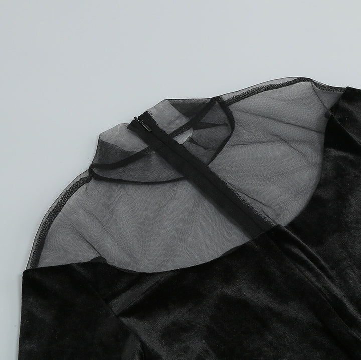 Elegant Velvet Gauze Splicing Jumpsuit