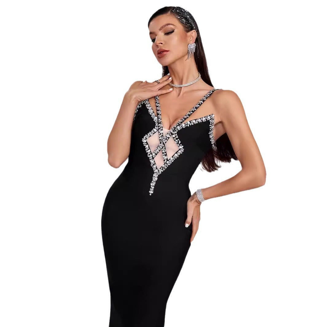 Temperament-ordered Diamond Suspender Dress