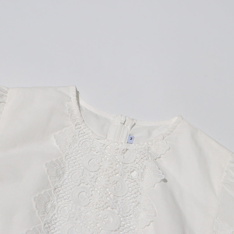 MARGOT Autumn Round Neck Lantern Sleeve Hollow Waist Skirt for Women