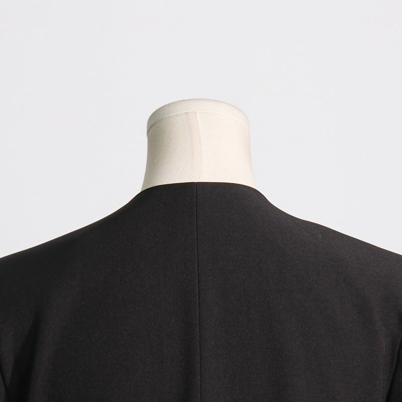 Pleated V-neck Long-sleeved Coat