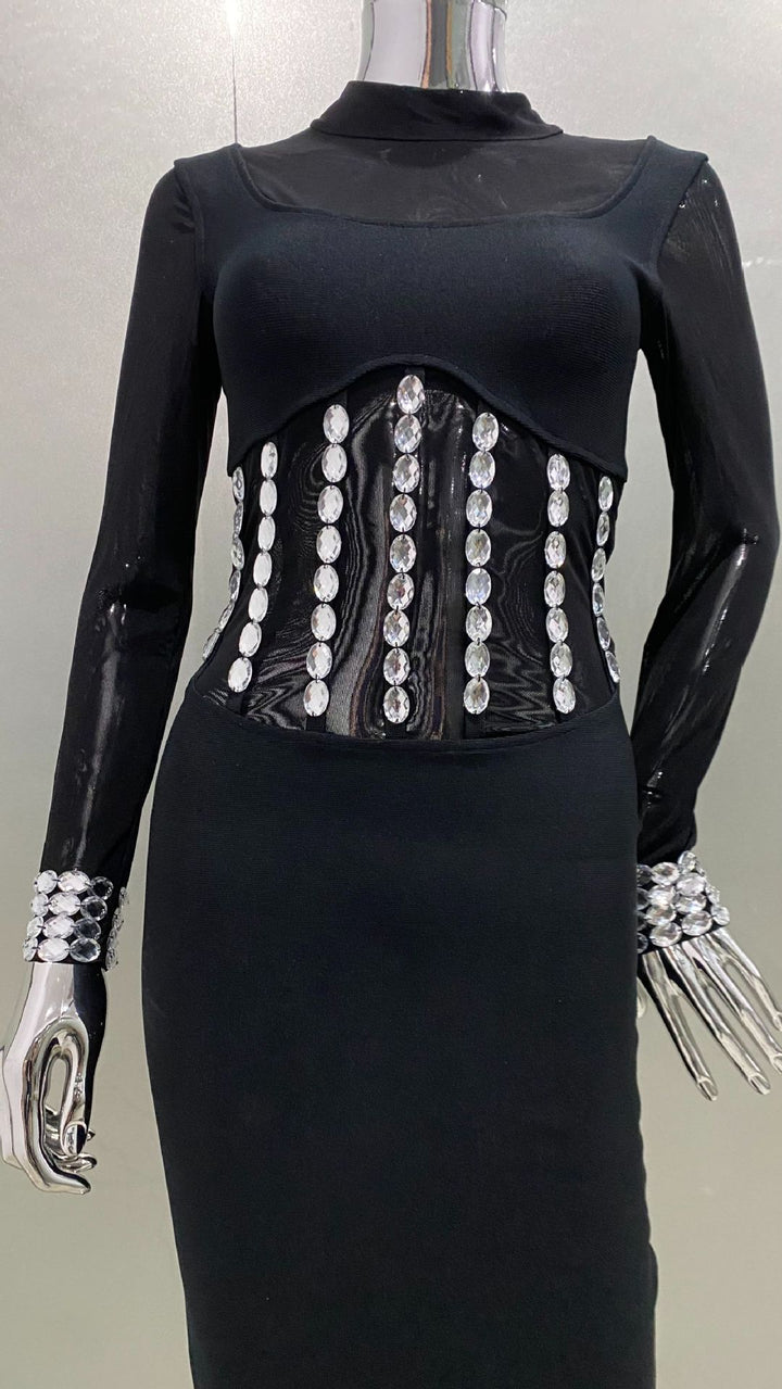 Diamond Mesh Black Maxi Dress