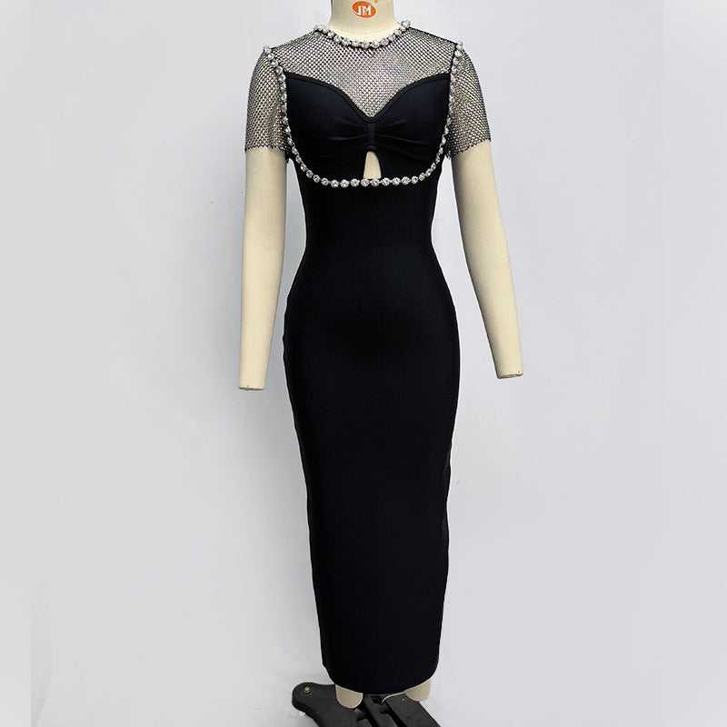 Elegant Diamond Mesh Maxi Dress