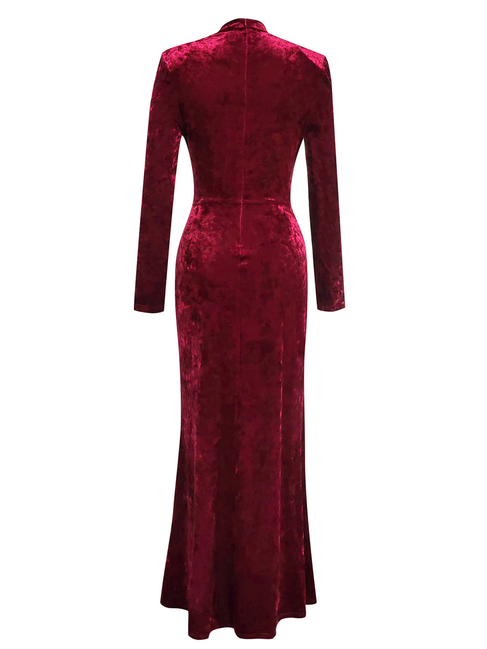 Simple Solid Color Long-sleeved Hollow Maxi Dress