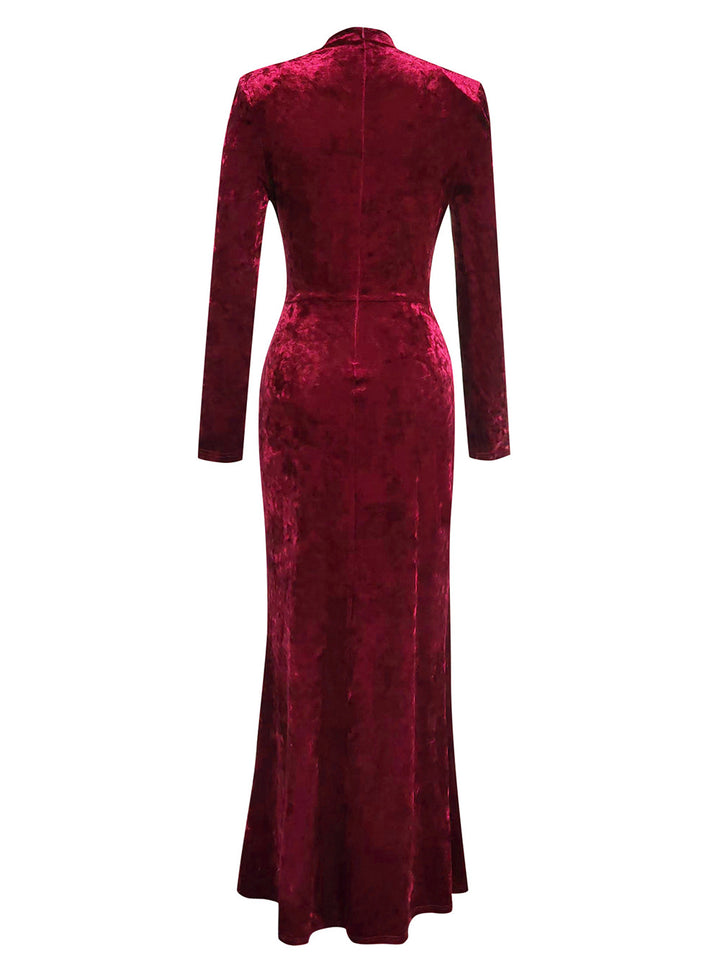 Simple Solid Color Long-sleeved Hollow Maxi Dress