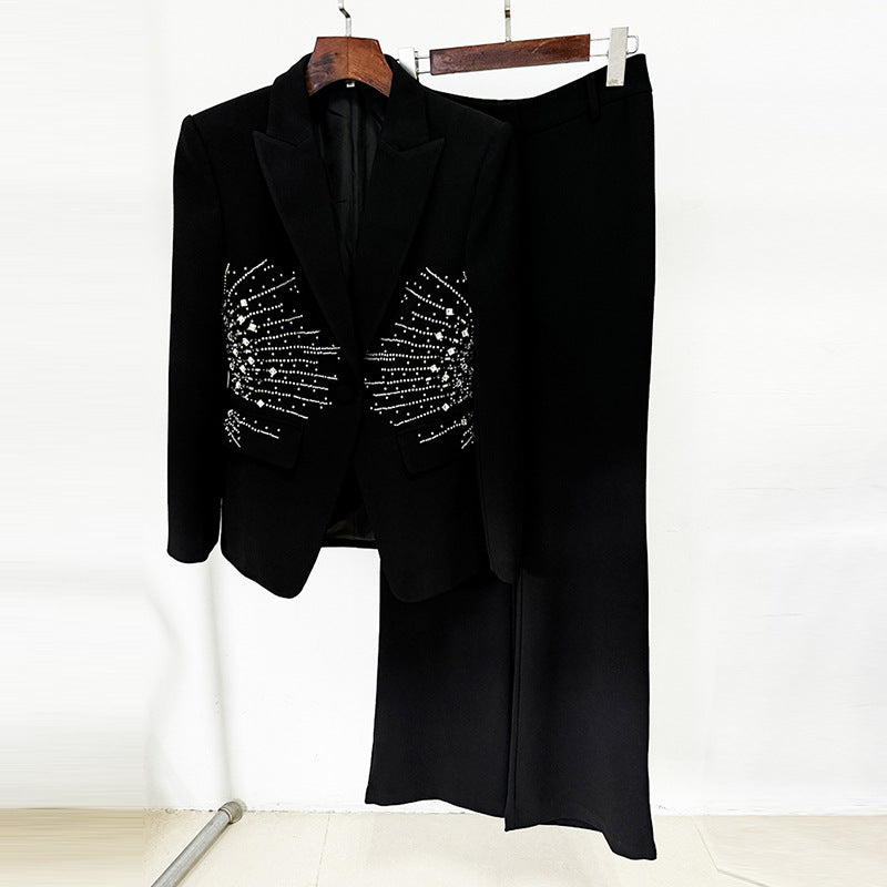 Diamond-encrusted Black Suit Two-piece Set