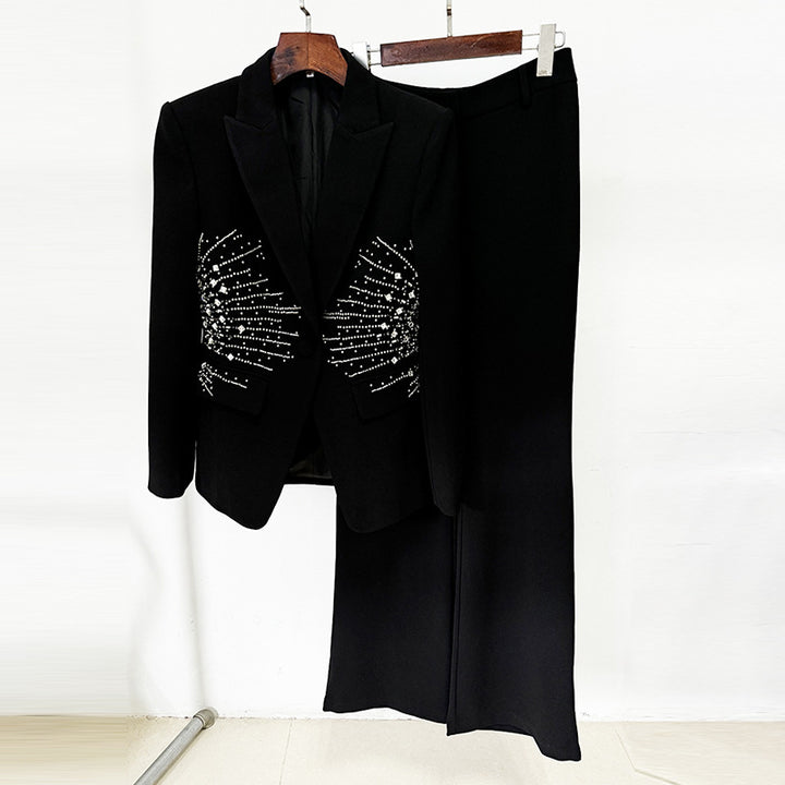 Diamond-encrusted Black Suit Two-piece Set
