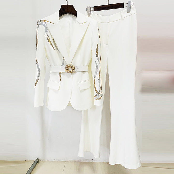 Temperament Hot Diamond Waist Suit Two-piece Set